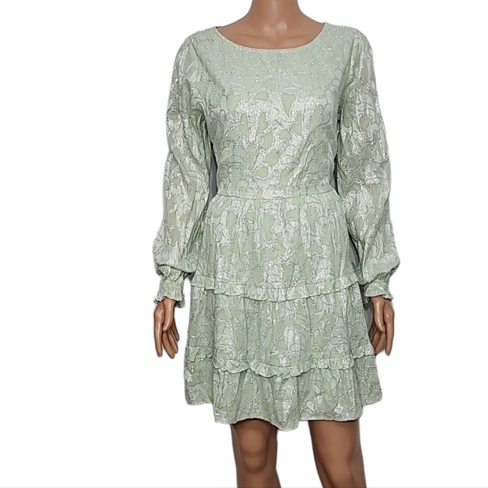 Roller Rabbit Mint Green‎ Mini Dress L Clermont Nori Silver long sleeve